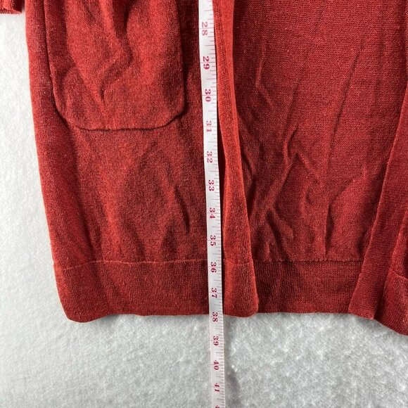 Halogen Sweater Women's XS Red Knit Linen Blend Open Front Pocket Tunic Cardigan - Picture 5 of 12